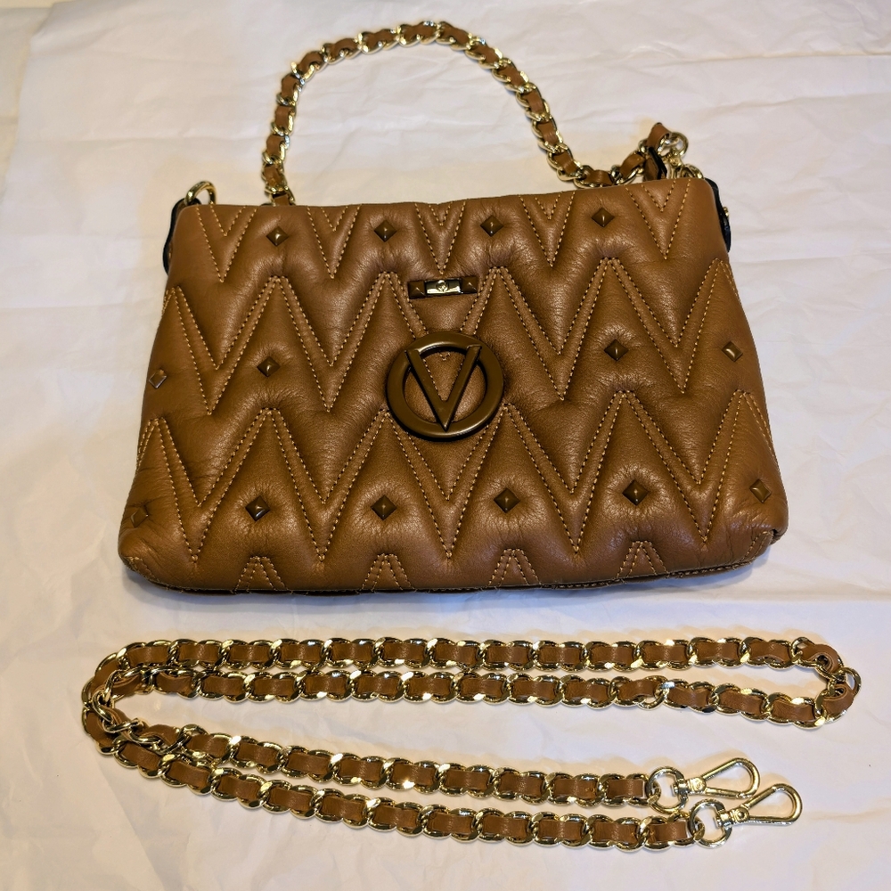 Valentino Brown Quilted Handbag with Gold Chain